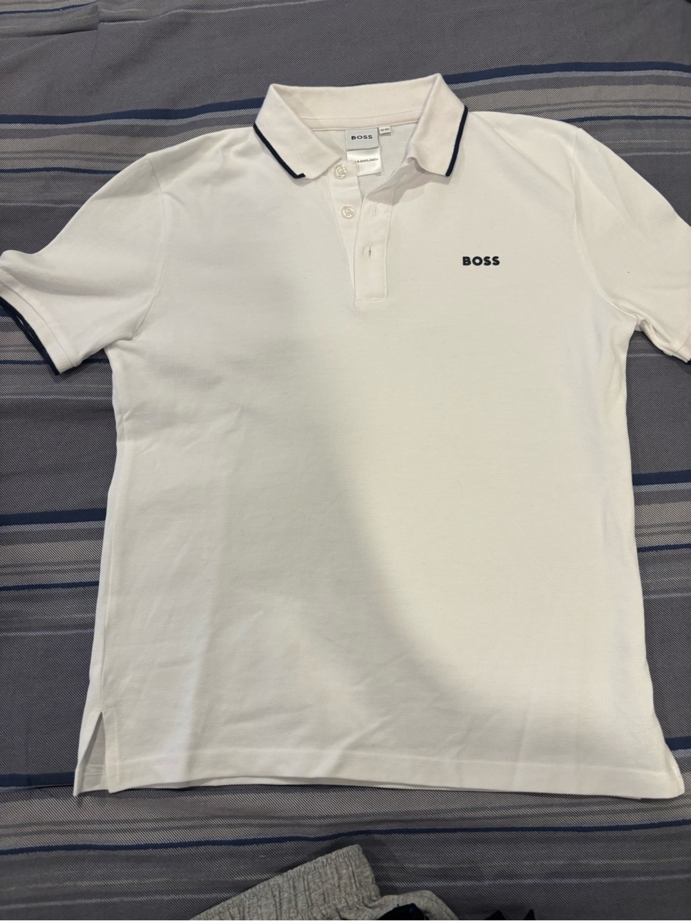 BOSS White Polo with Navy Contrast Trim
